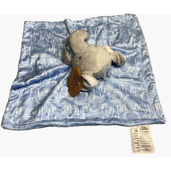 Baby Essentials Elephant Security Blanket Lovey Blue Grey White Elephant Design - Picture 4 of 6